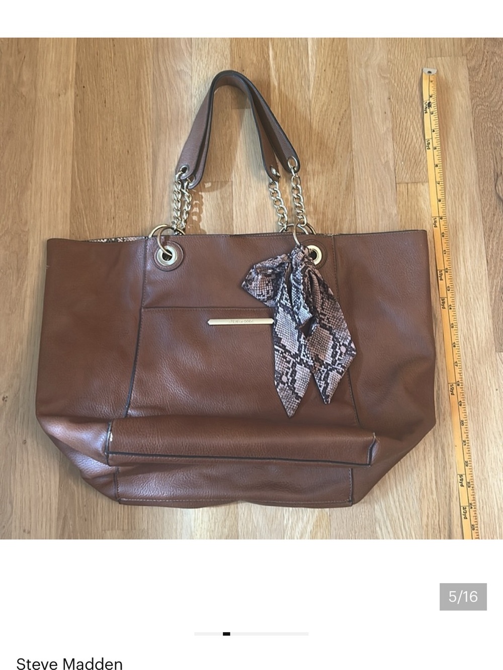 Steve Madden Faux Leather Bwilde Cognac Snakeskin Tote Bag Gold hardware Handles